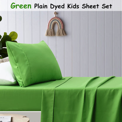 Happy Kids Green Plain Dyed Microfibre Sheet Set King Single - 180TC, Soft & Durable