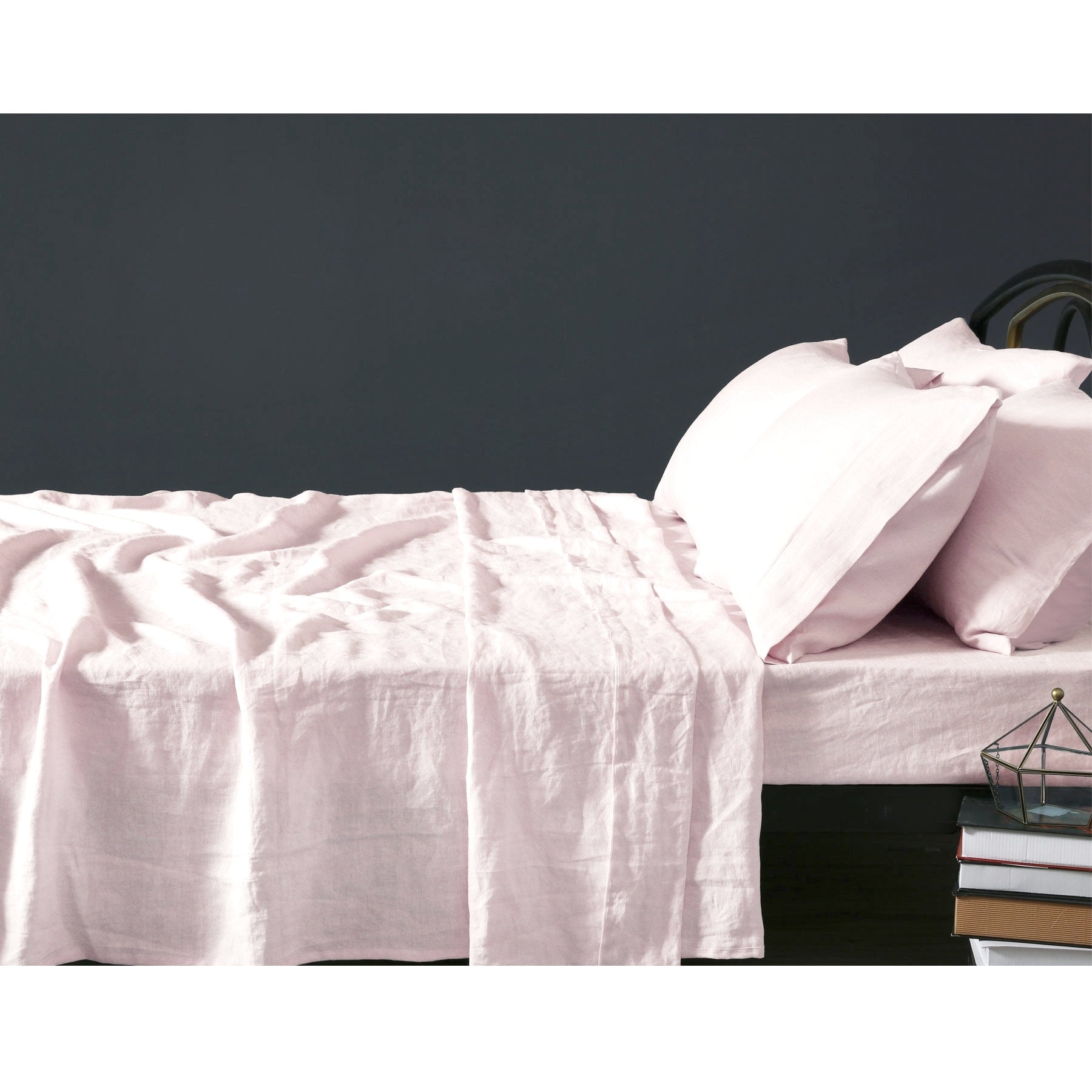Vintage Design Homewares 100% Linen Blush Sheet Set Super King - Solid Colour Design - SuperSaverAU - view 1