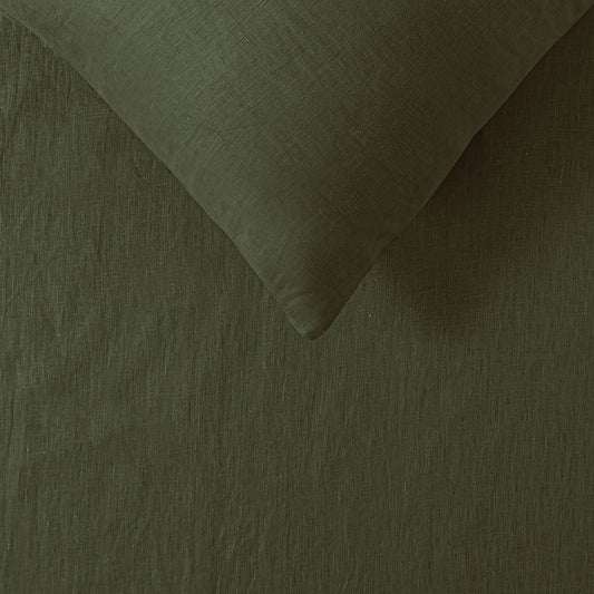 Vintage Design Homewares 100% Linen Olive Sheet Set King - Solid Colour Design