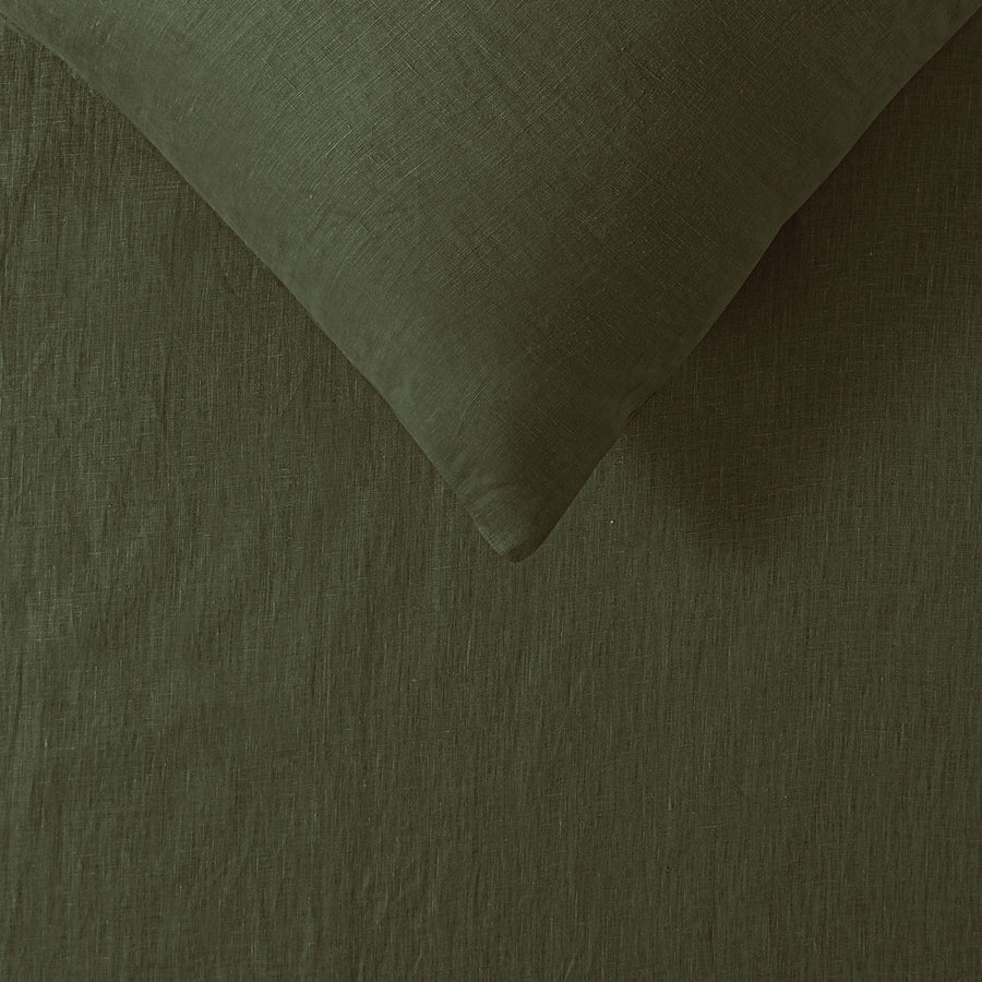 Vintage Design Homewares 100% Linen Olive Sheet Set King - Solid Colour Design - SuperSaverAU - view 1