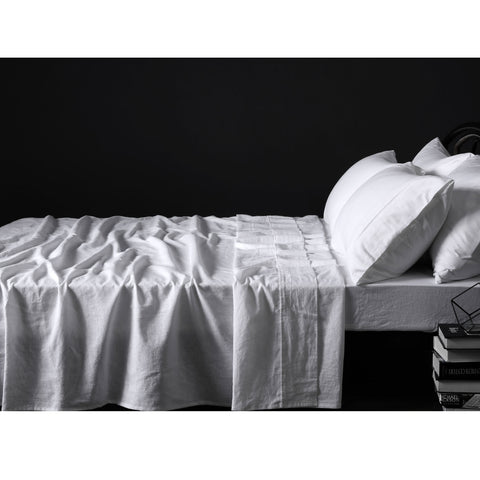 Vintage Design Homewares 100% Linen Sheet Set - White, Queen
