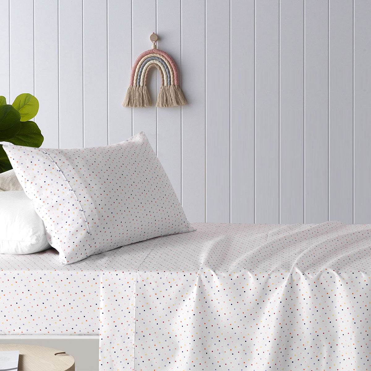 Happy Kids Polka Multi Printed Microfibre Sheet Set Double - Tiny Polka Dots Design