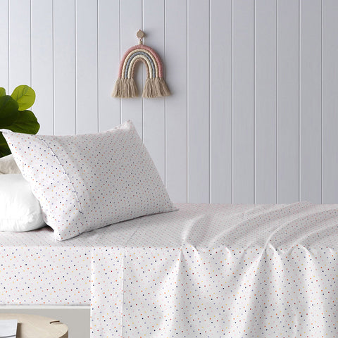 Happy Kids Polka Multi Printed Microfibre Sheet Set Double - Tiny Polka Dots Design - SuperSaverAU - view 1