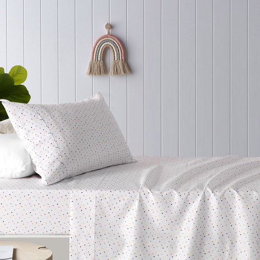 Happy Kids Polka Multi Printed Microfibre Sheet Set Double - Tiny Polka Dots Design