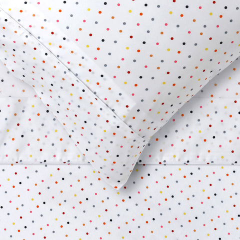 Happy Kids Polka Multi Printed Microfibre Sheet Set King Single - Fun Polka Dots Design - SuperSaverAU - view 1