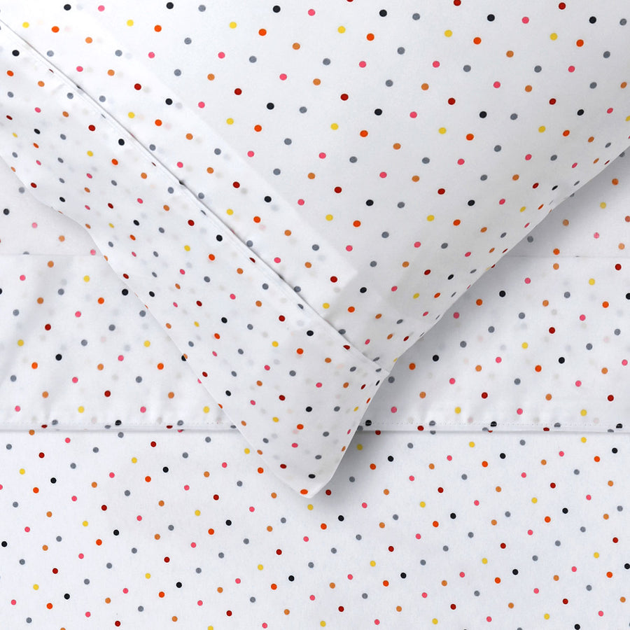 Happy Kids Polka Multi Printed Microfibre Sheet Set King Single - Fun Polka Dots Design - SuperSaverAU - view 1