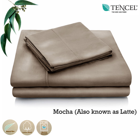 Accessorize Tencel Cotton Blend Sheet Set Mocha Single - Solid Colour, Eco-Friendly