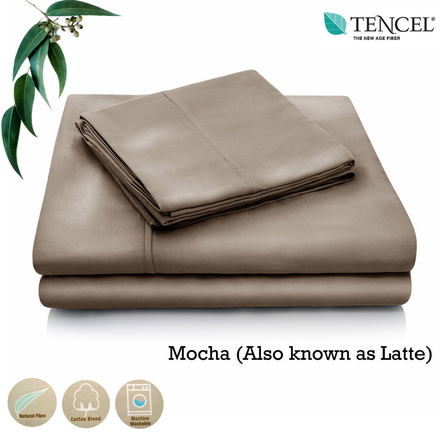 Accessorize Tencel Cotton Blend Sheet Set Mocha Single - Solid Colour, Eco-Friendly - SuperSaverAU - view 1