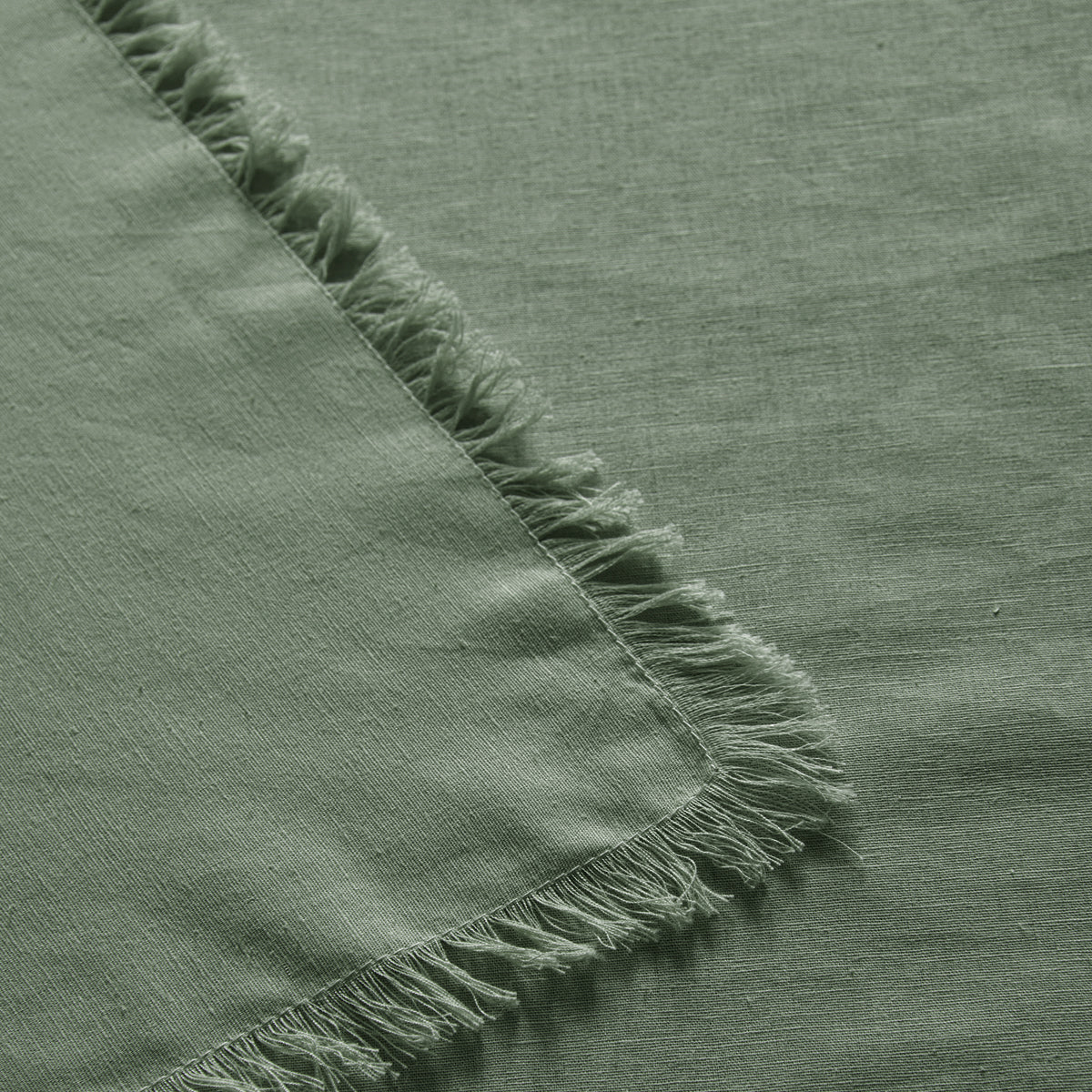 Vintage Design Homewares Gypsy Green Fringed Washed Linen Cotton Tablecloth 130cm x 180cm - SuperSaverAU - view 2