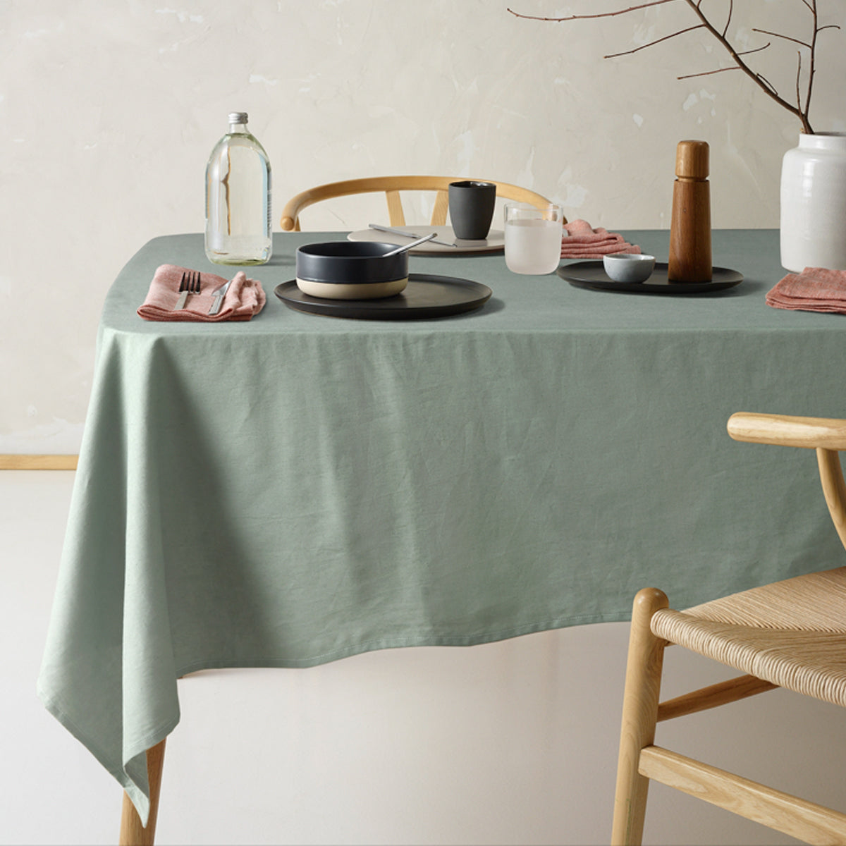 Vintage Design Homewares Helm Green Washed Linen Cotton Tablecloth 150cm x 275cm - SuperSaverAU - view 1
