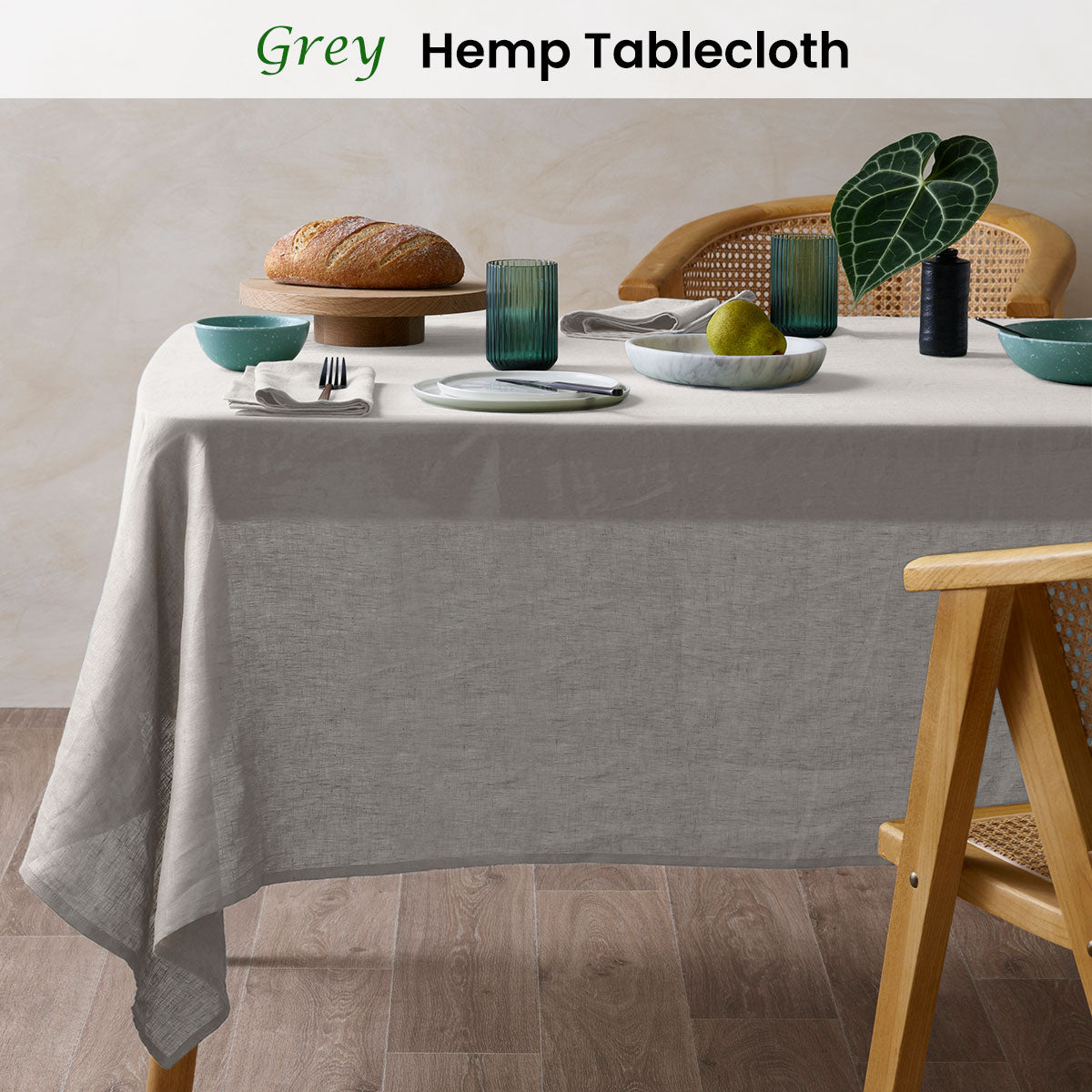 Vintage Design Homewares Grey Hemp Tablecloth 150cm x 230cm for 6 to 8 Seaters - SuperSaverAU - view 2