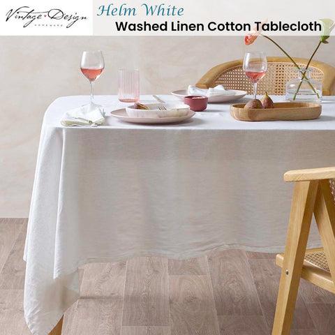 Vintage Design Homewares Helm White Washed Linen Cotton Tablecloth 150cm x 275cm - SuperSaverAU - view 1