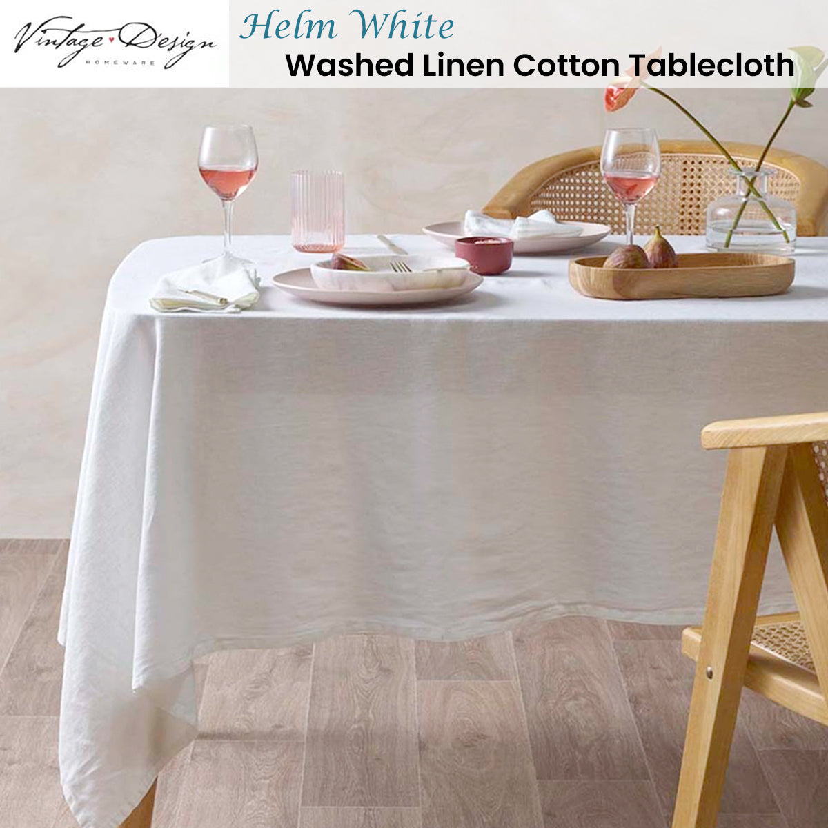 Vintage Design Homewares Helm White Washed Linen Cotton Tablecloth 180cm x 400cm - SuperSaverAU - view 2