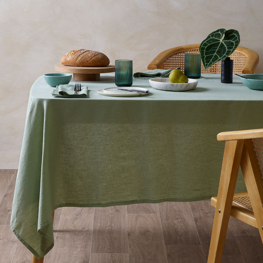Vintage Design Homewares Sage Linen Cotton Tablecloth 150x230cm - Solid Colour - SuperSaverAU - view 1