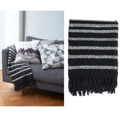Bedding House Cotton Fringe Throw Rug 130 x 170 cm Knitted Design Black Grey - SuperSaverAU - view 1