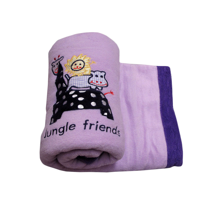 Giraffe Jungle Friend Polar Fleece Baby Blanket 80 x 110 cm - Animals Embroidery - SuperSaverAU - view 1