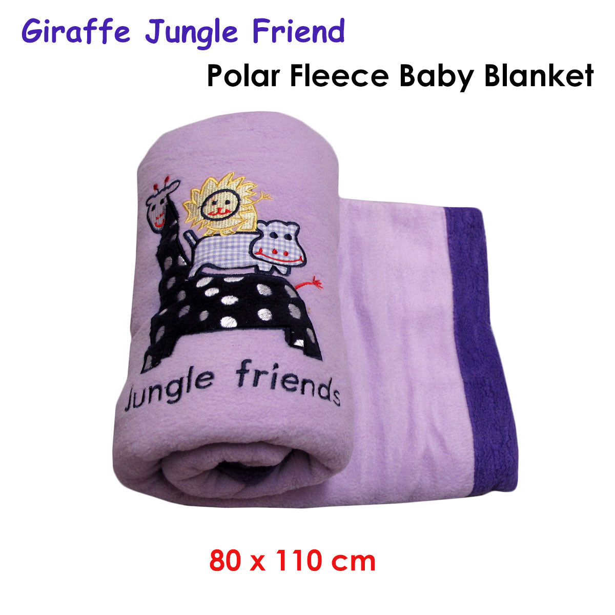 Giraffe Jungle Friend Polar Fleece Baby Blanket 80 x 110 cm - Animals Embroidery - SuperSaverAU - view 2