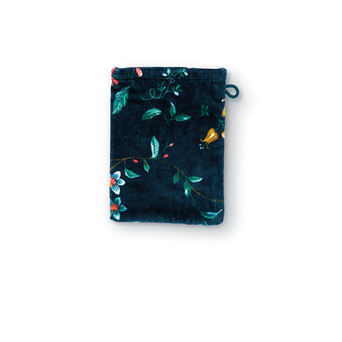 PIP Studio Les Fleurs Dark Blue Wash Mitt 16cm x 22cm Floral Print 500GSM - SuperSaverAU - view 1