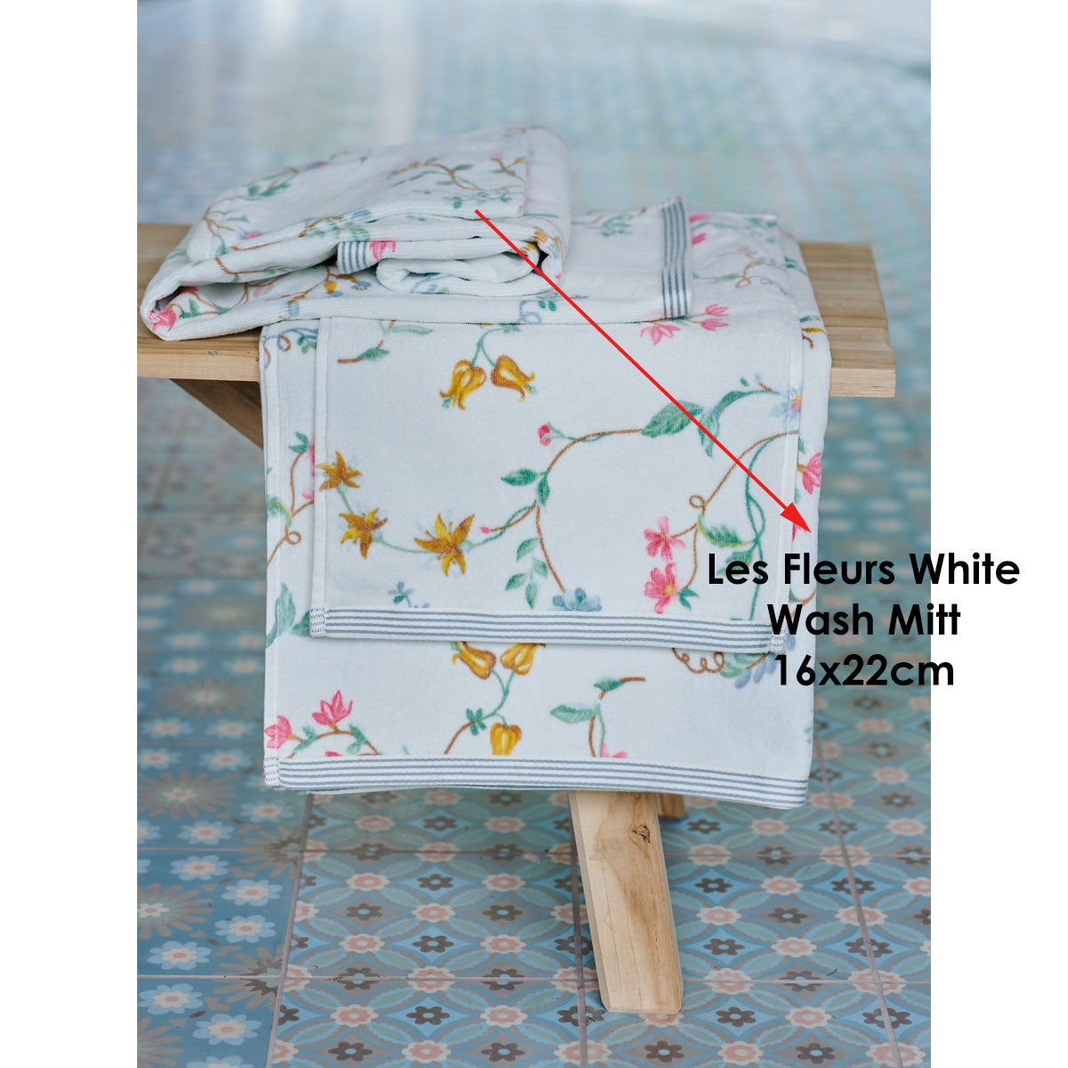 PIP Studio Les Fleurs Floral Cotton Wash Mitt 16 x 22 cm - SuperSaverAU - view 1