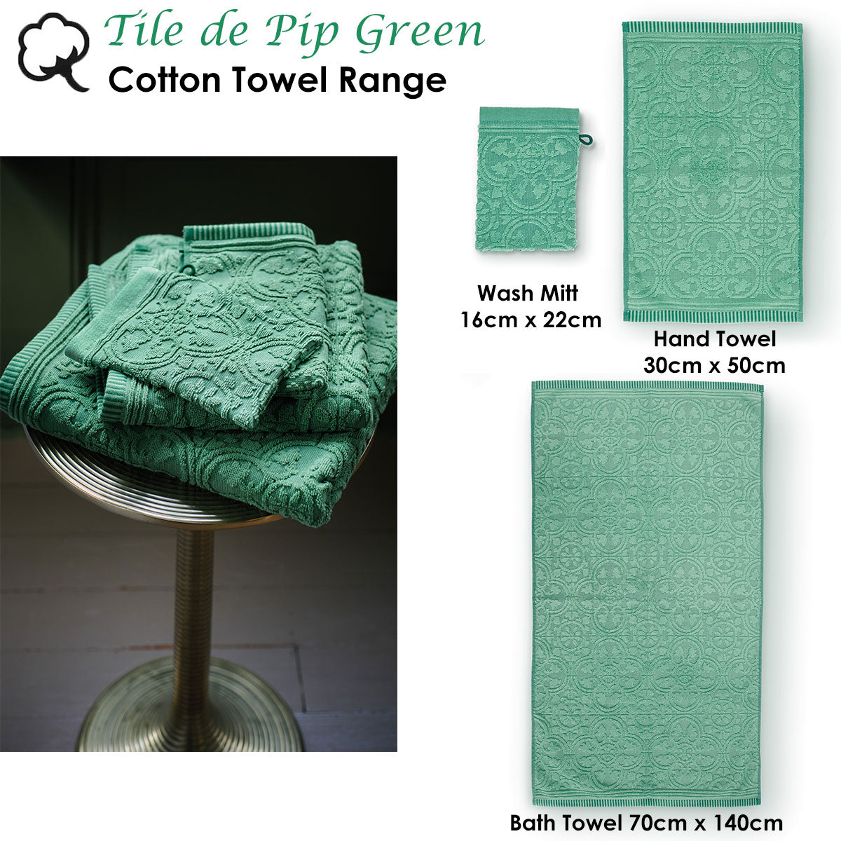 PIP Studio Tile de Pip Green Wash Mitt 16cm x 22cm, 500GSM, Quick-Drying - SuperSaverAU - view 2