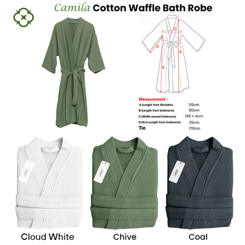 J Elliot Home Camila Cotton Waffle Bath Robe Size L - Chive, 100% Cotton - SuperSaverAU - view 2