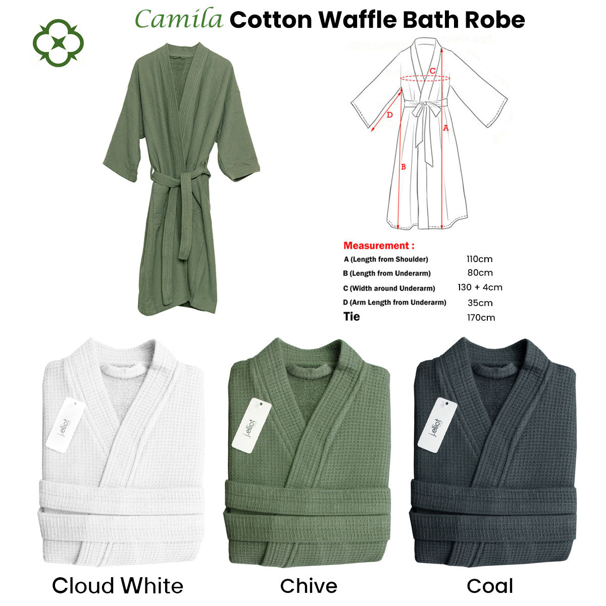 J Elliot Home Camila Cotton Waffle Bath Robe - Cloud White, Size L - SuperSaverAU - view 1