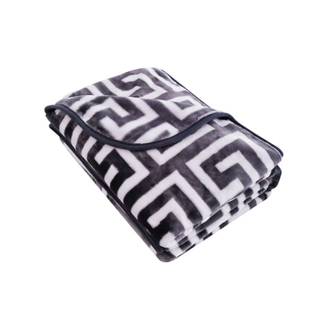 Bloomington 800GSM Greek Key Charcoal Winter Mink Blanket Double - SuperSaverAU - view 1