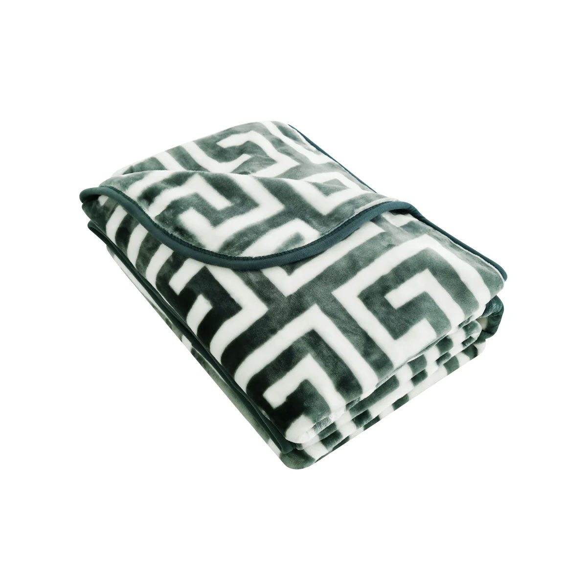 Bloomington 800GSM Greek Key Green Winter 1 Ply Mink Blanket Queen
