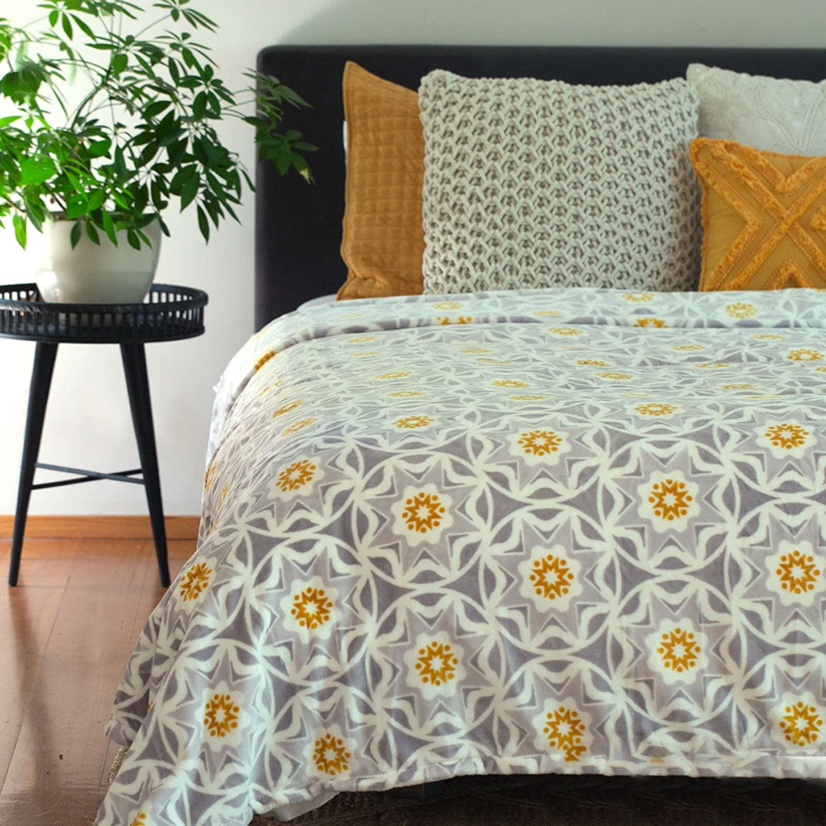 J.Elliot Oriana Flannel Blanket 240x260cm Geometric Print Grey Multi - SuperSaverAU - view 1