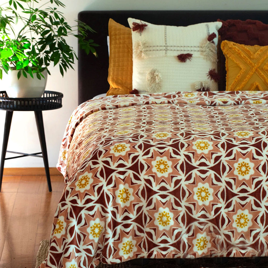 J.Elliot Oriana Flannel Blanket 240x260cm Geometric Print Red Multi - SuperSaverAU - view 1