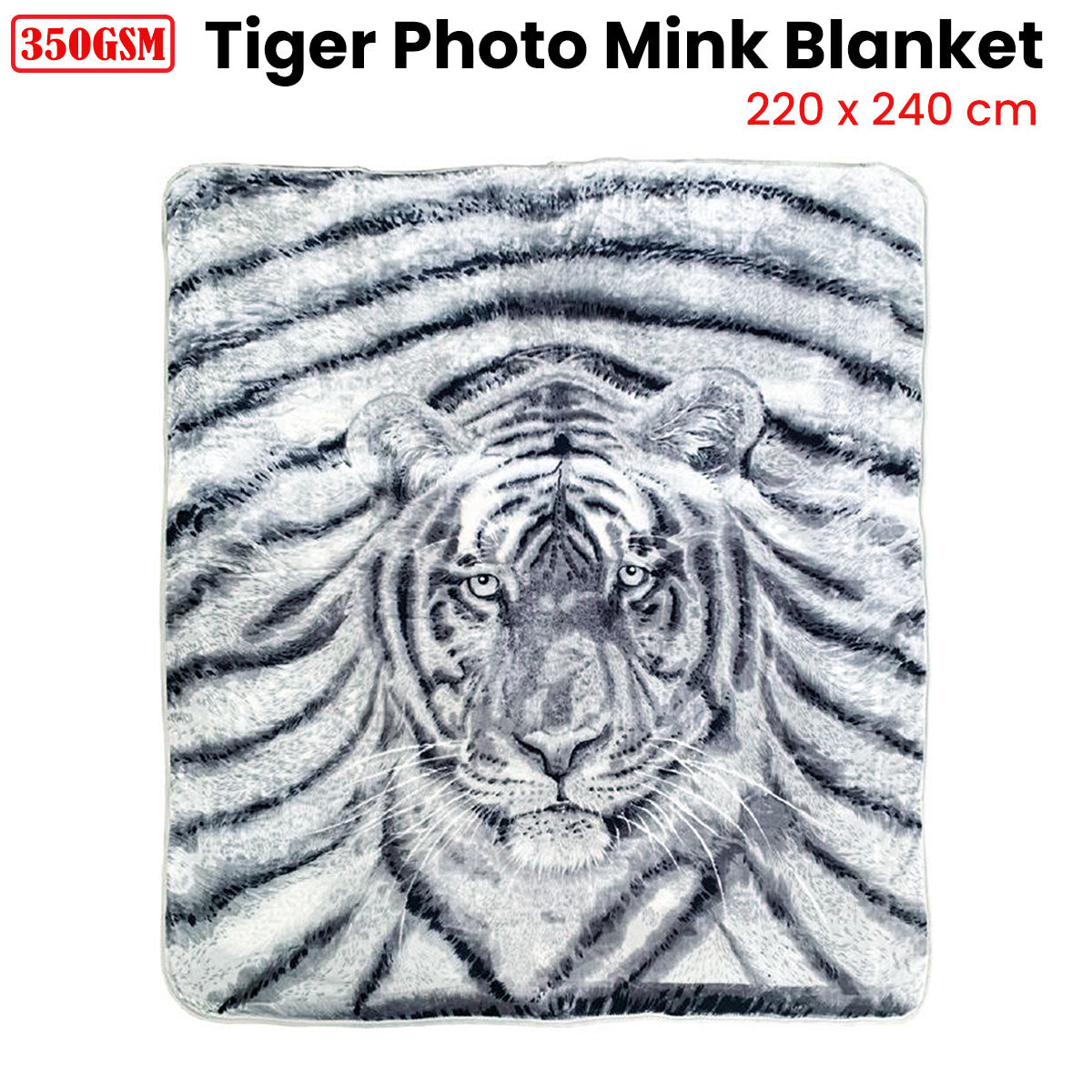 J.Elliot Home 350gsm Tiger Photo Mink Blanket 220 x 240 cm - Soft Polyester - SuperSaverAU - view 2