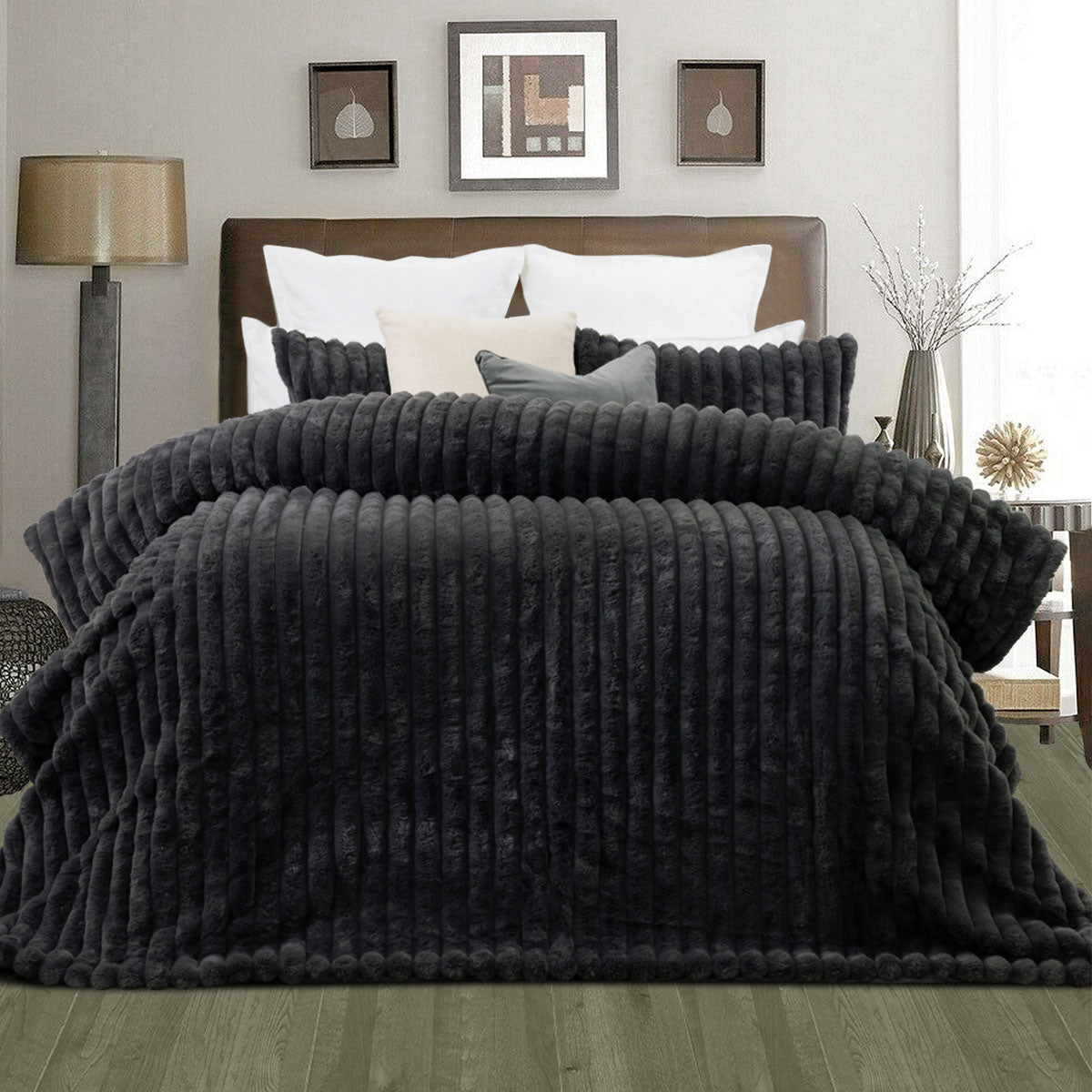 Jane Barrington Arna Charcoal 3 Pcs Faux Bunny Fur Comforter Set Queen - SuperSaverAU - view 1