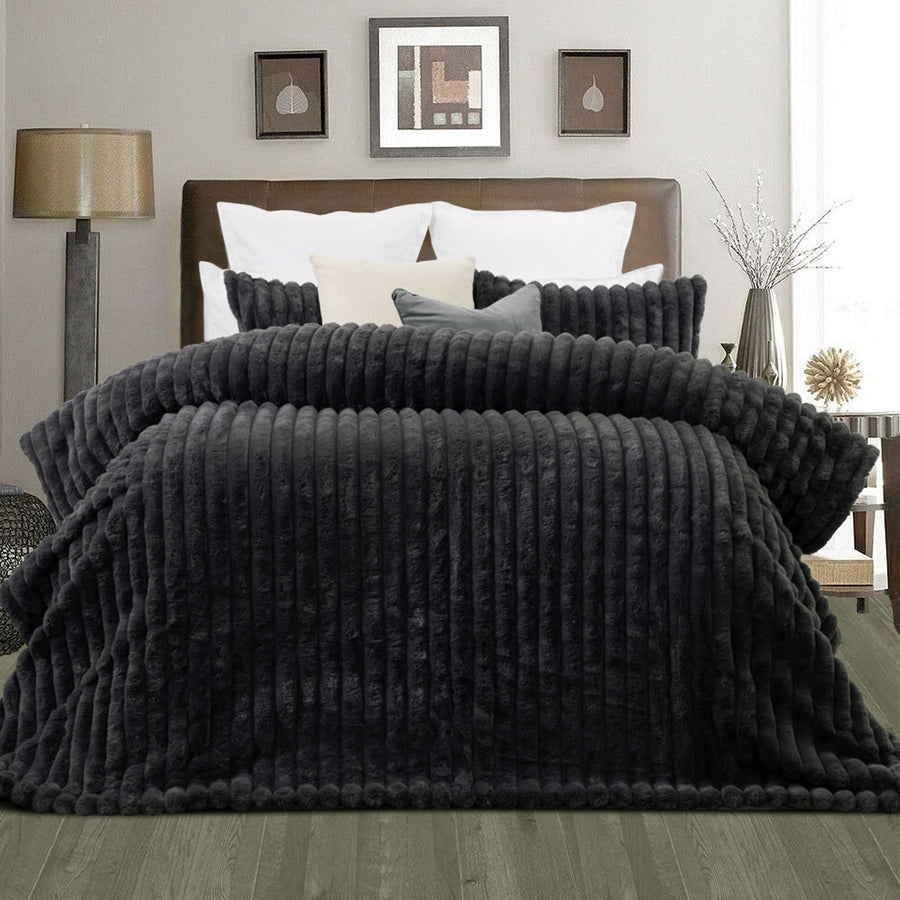 Jane Barrington Arna Charcoal 3 Pcs Faux Bunny Fur Comforter Set Queen - SuperSaverAU - view 1