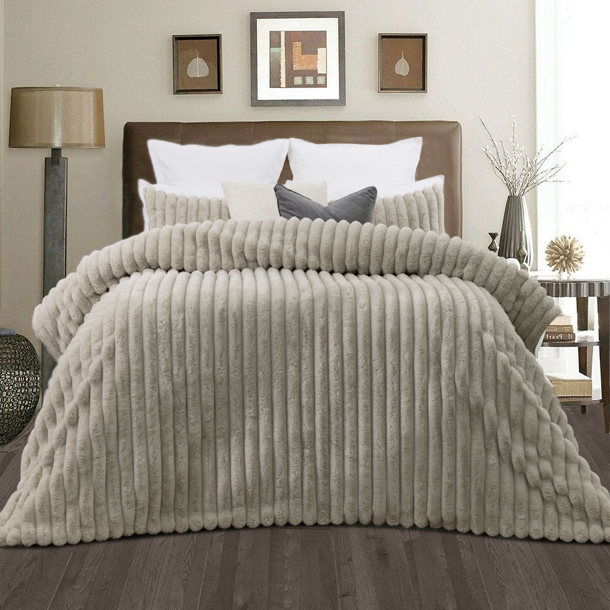 Jane Barrington Arna Natural 3 Pcs Faux Bunny Fur Comforter Set King - SuperSaverAU - view 1