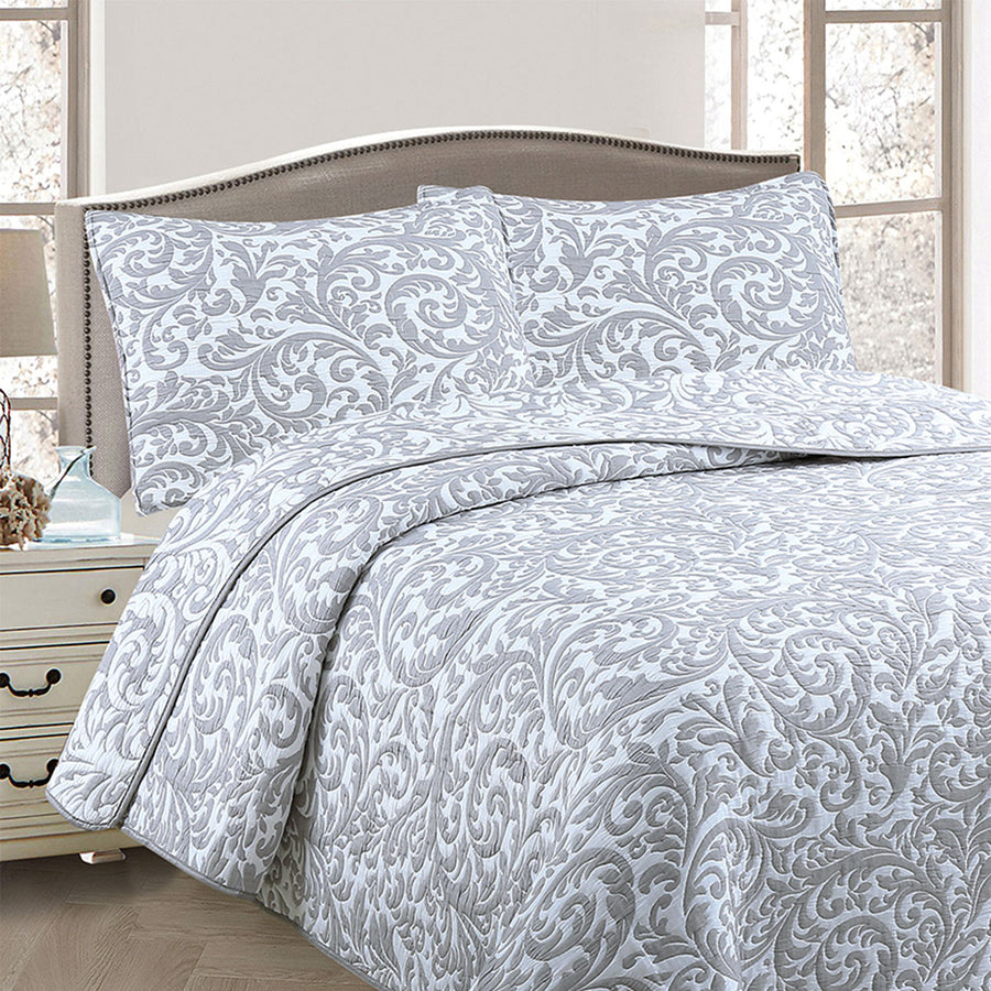 Jane Barrington Grey & White Lightly Quilted Jacquard Reversible Coverlet Set Queen - SuperSaverAU - view 1