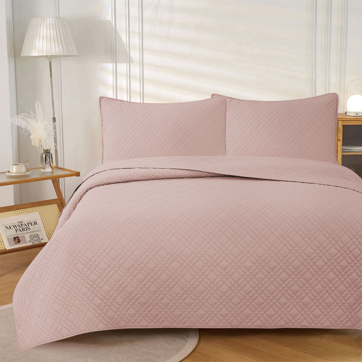 Jane Barrington Morris Blush Reversible Coverlet Set King - Embossed, Quilted - SuperSaverAU - view 1