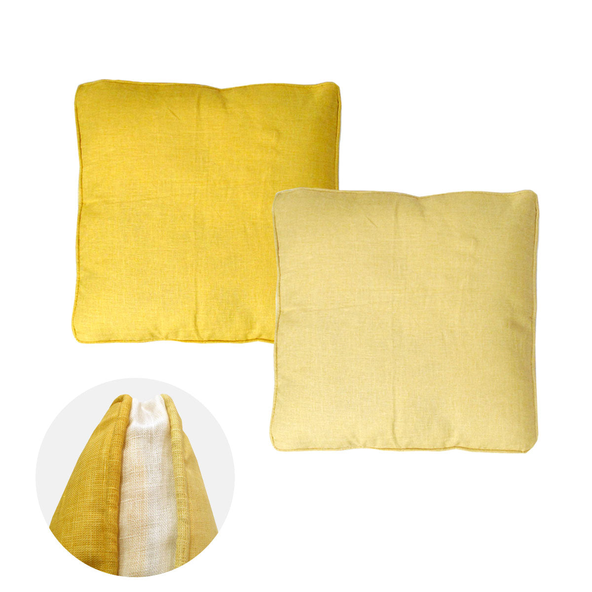 2-Tone Yellow Gusseted Linen Texture Look Cushion 45 x 45 x 6 cm - SuperSaverAU - view 1