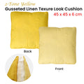 2-Tone Yellow Gusseted Linen Texture Look Cushion 45 x 45 x 6 cm - SuperSaverAU - view 2