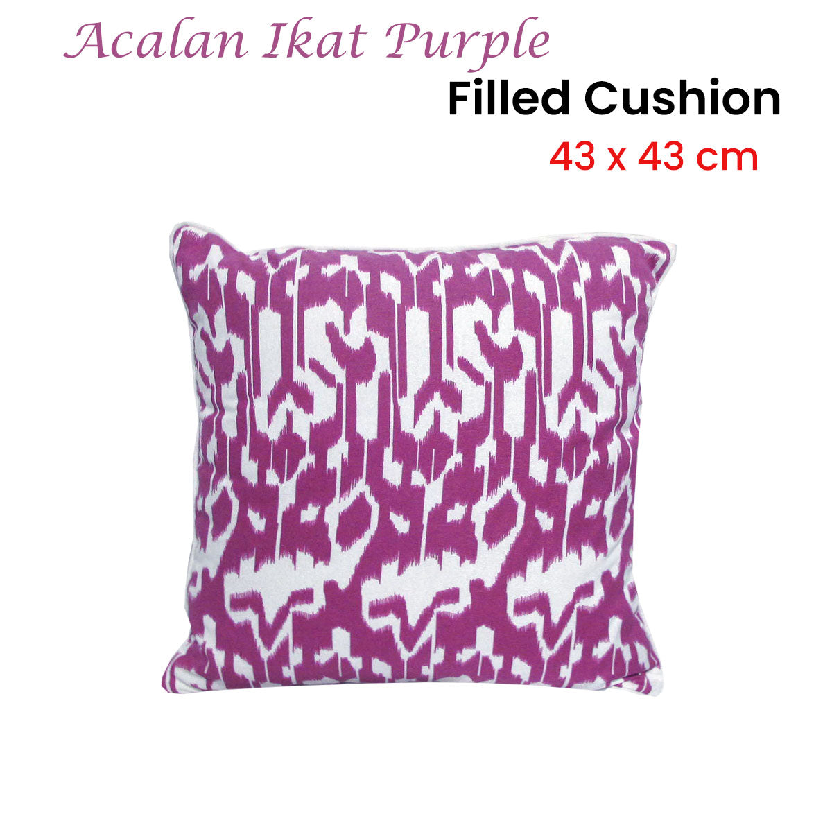 J.elliot Acalan Ikat Purple Filled Cushion 43 x 43 cm - Soft Polyester Fabric - SuperSaverAU - view 2