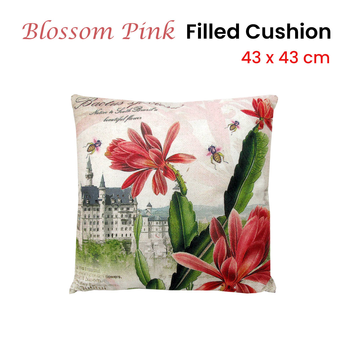 J.elliot Blossom Pink Filled Cushion 43 x 43 cm Floral Design Polyester