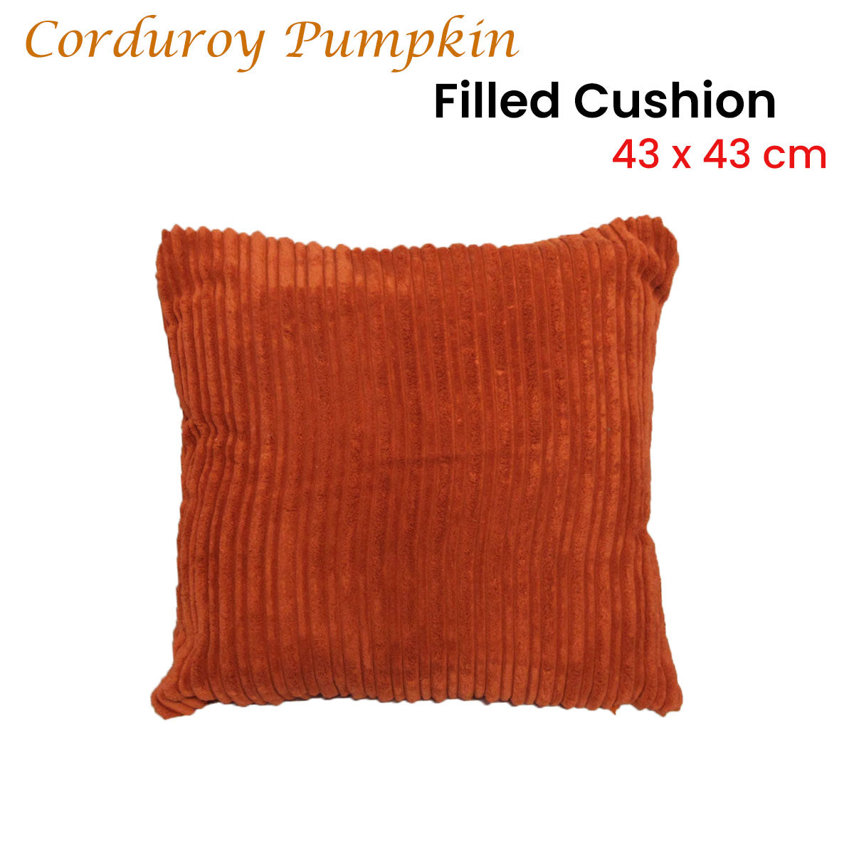 Corduroy Pumpkin Filled Cushion 43 x 43 cm - Stylish Design, Durable Polyester - SuperSaverAU - view 1