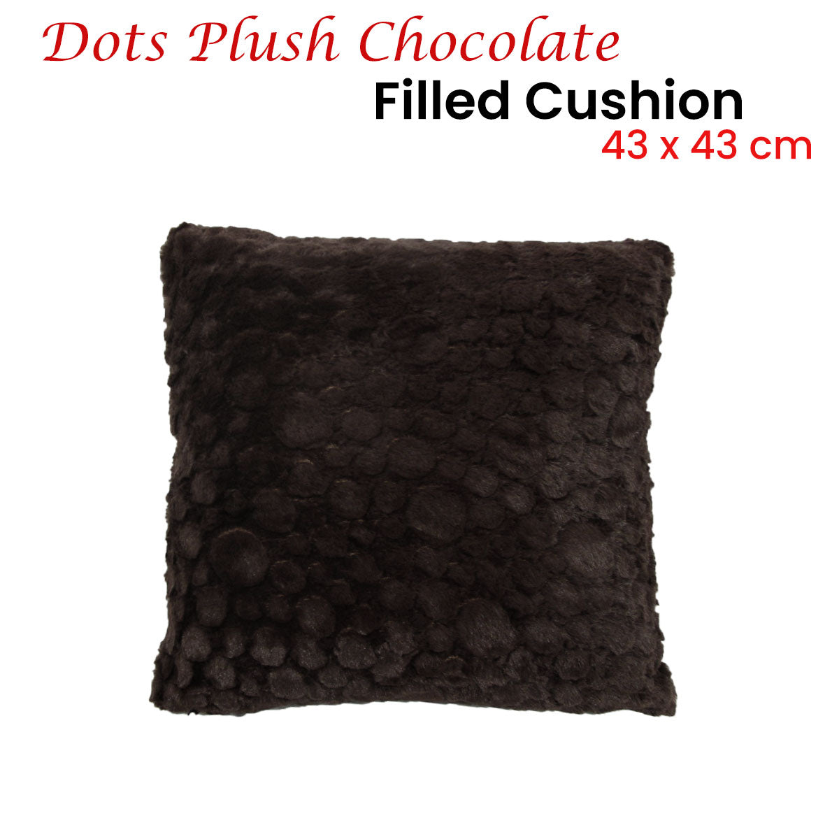 Dots Chocolate Plush Filled Cushion 43 x 43 cm - Faux Fur Design, Durable Polyester