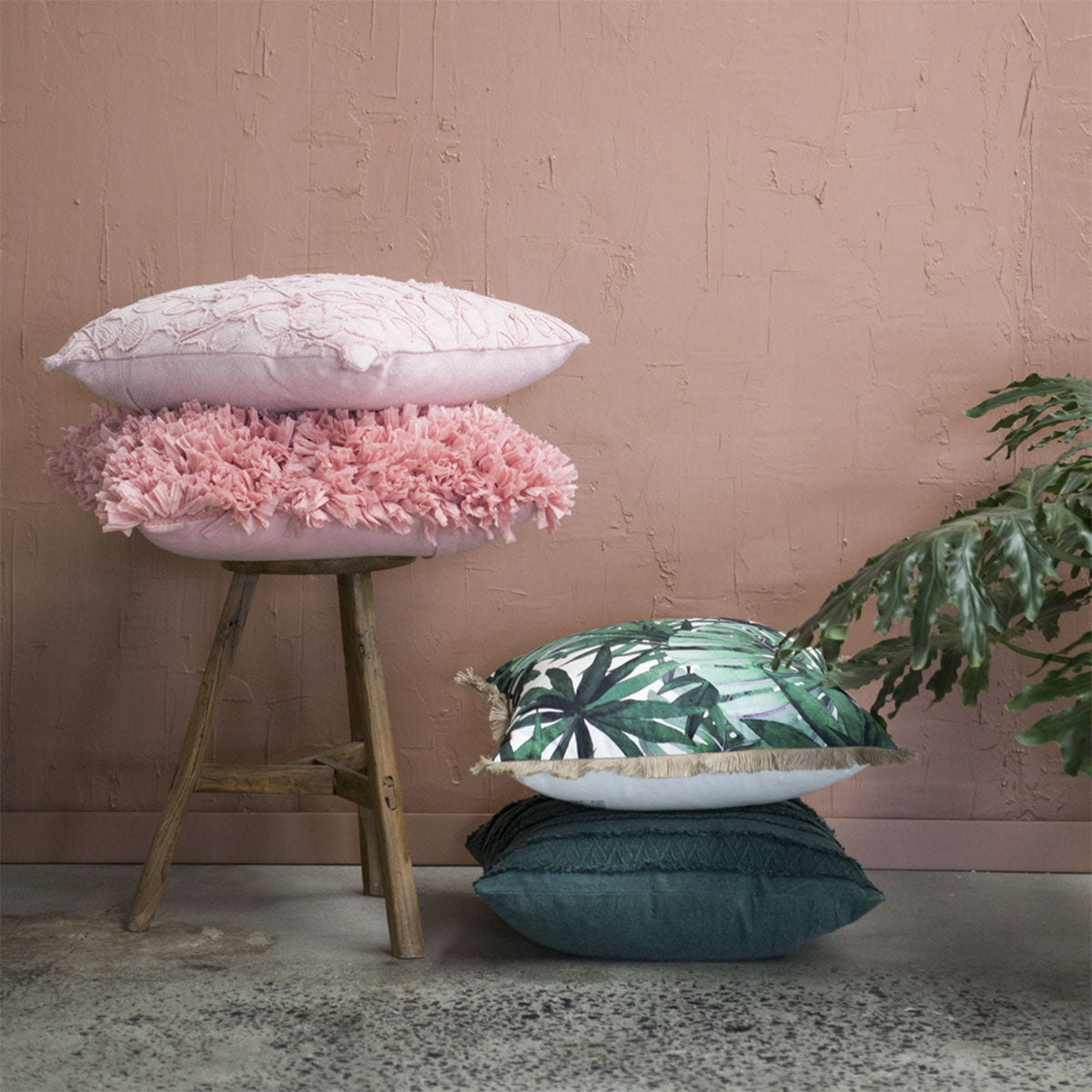 J Elliot Home Elodie Rose Pink Luxury Filled Cushion 50 x 50cm - Applique Design