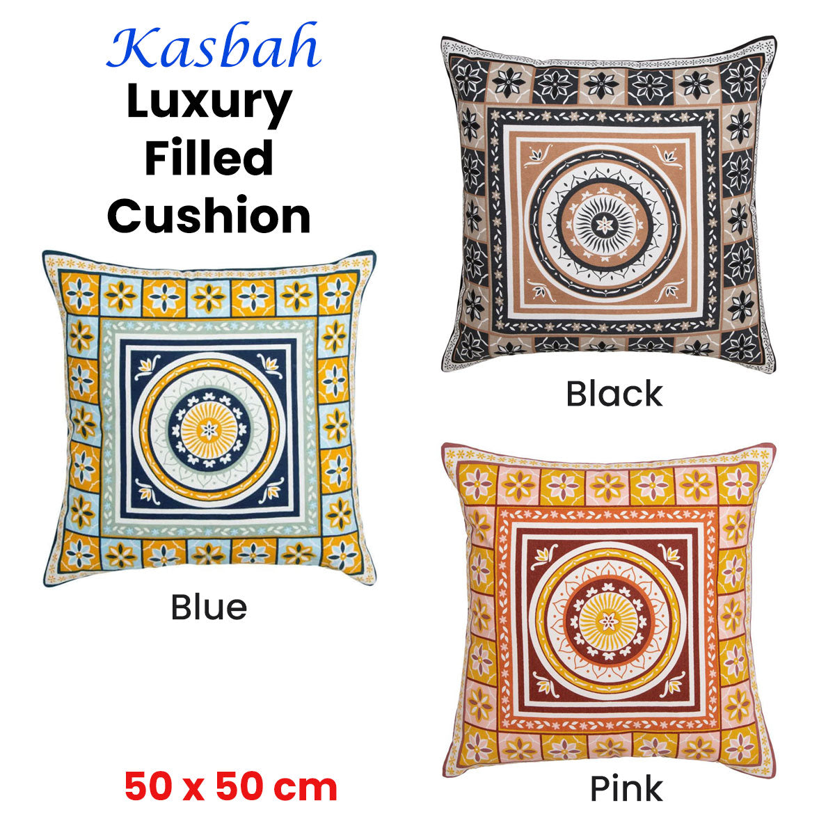 J Elliot Home Kasbah Luxury Filled Cushion 50 x 50cm - Blue Moroccan Print - SuperSaverAU - view 2