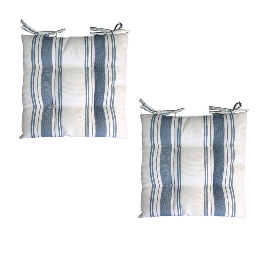 Set of 2 Outdoor Striped Chair Pads 40 x 40cm Polyester White Blue - SuperSaverAU - view 1