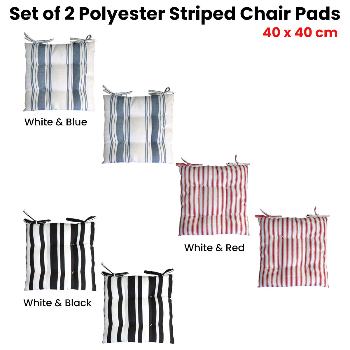Set of 2 Outdoor Striped Chair Pads 40 x 40cm Polyester White Blue - SuperSaverAU - view 2