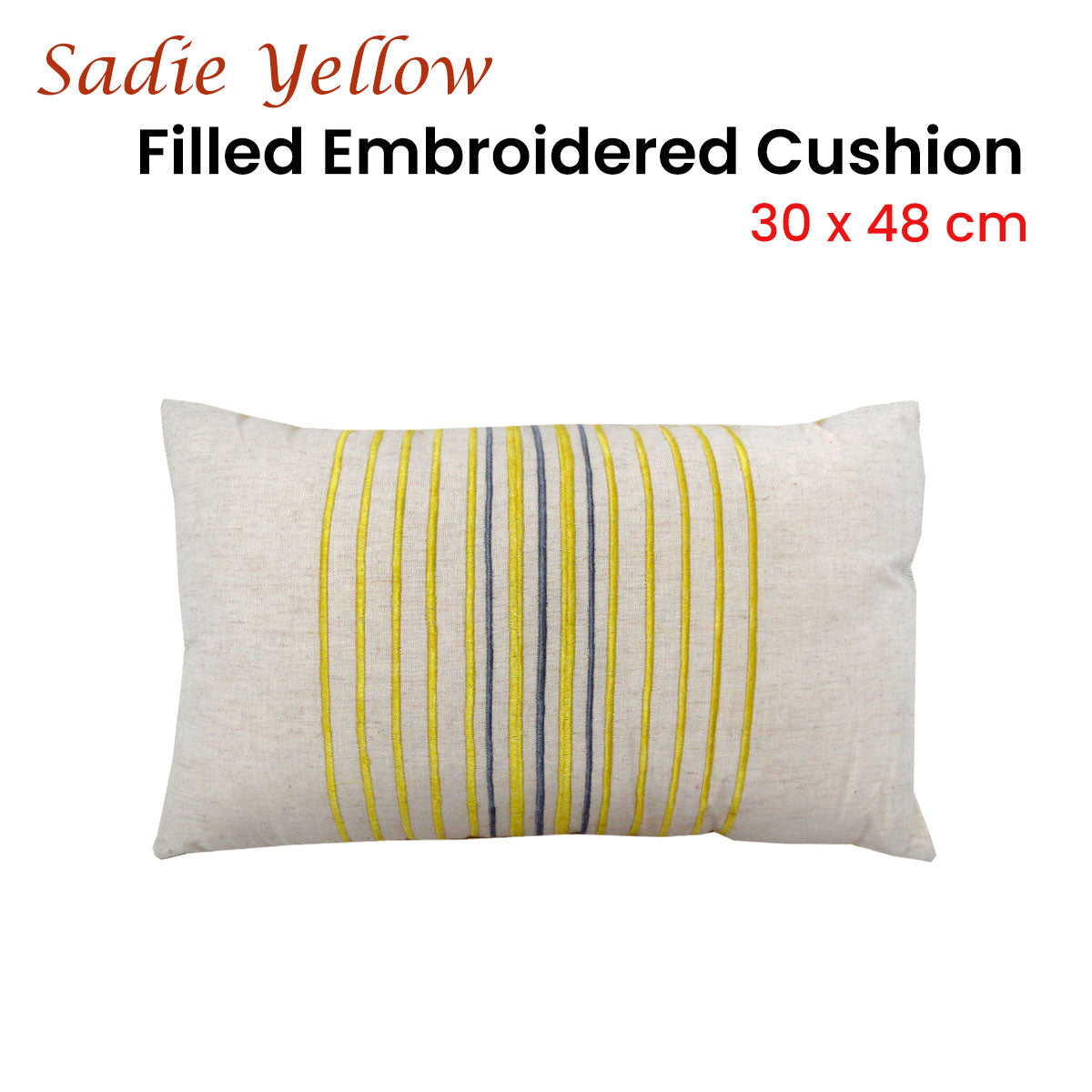 Sadie Embroidered Oblong Cushion 30 x 48 cm - Lines Design, Polyester Filling - SuperSaverAU - view 2