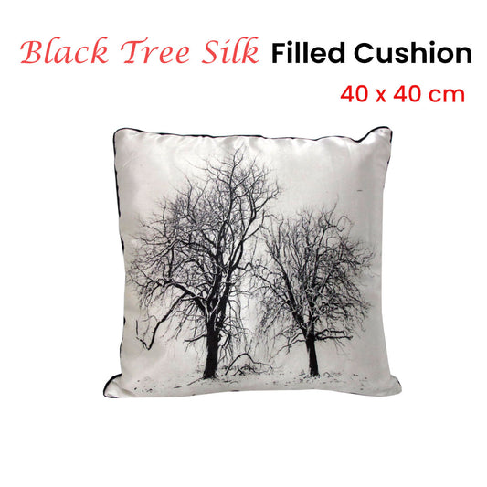 Black Tree Silk Filled Cushion 40 x 40 cm - Tree Print Design, Polyester