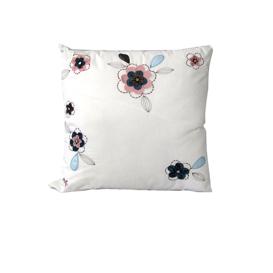IDC Homewares Cushion Cover 43 x 43cm Floral White, Embroidery, 100% Cotton - SuperSaverAU - view 1