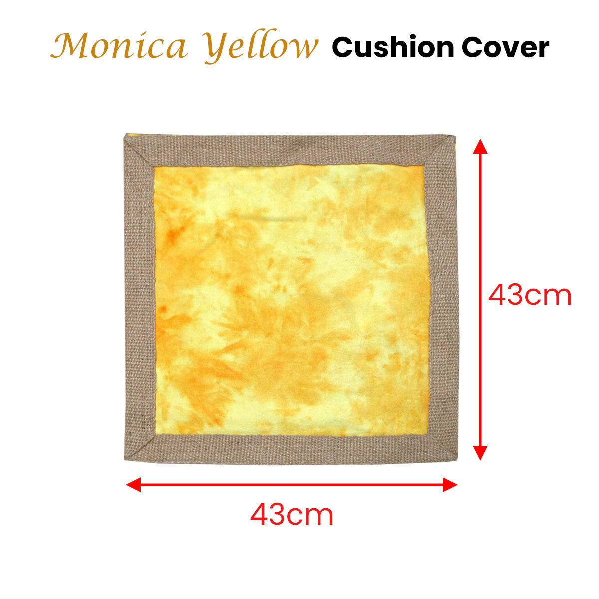 Monica Yellow Cushion Cover 43 x 43 cm - Vibrant Print Design, 100% Cotton/Jute